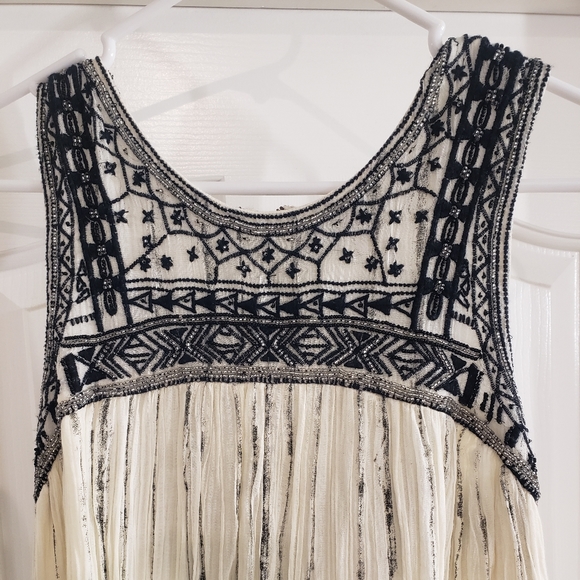 Free People Aztec Bib Dress in Ivory Beaded Embroidered - Picture 5 of 7